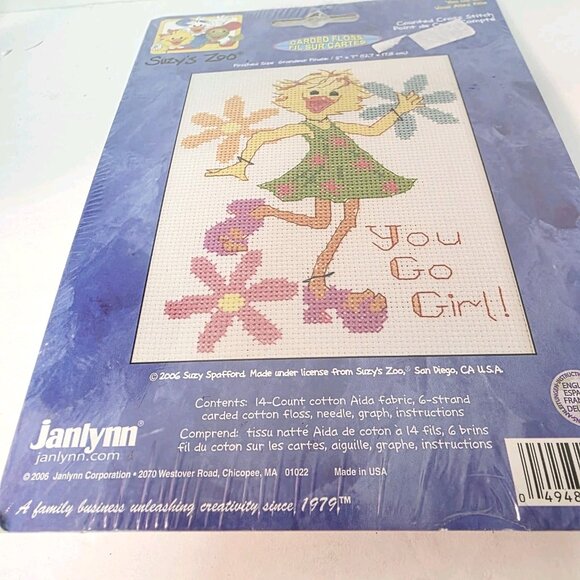 Vtg Janlynn Suzy's Zoo You Go Girl Floral Counted Cross Stitch #038-0207 - Picture 3 of 5